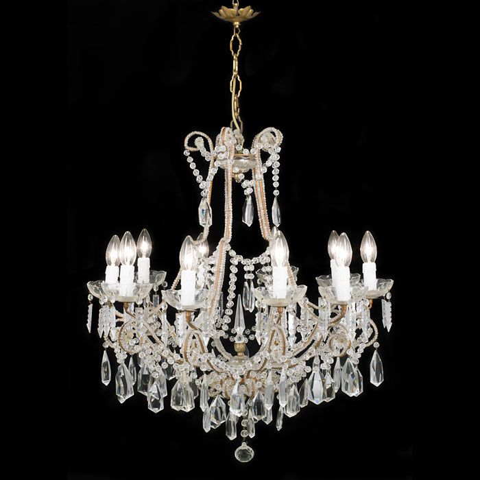 Cut Glass 20th Century Ten Branch Chandelier