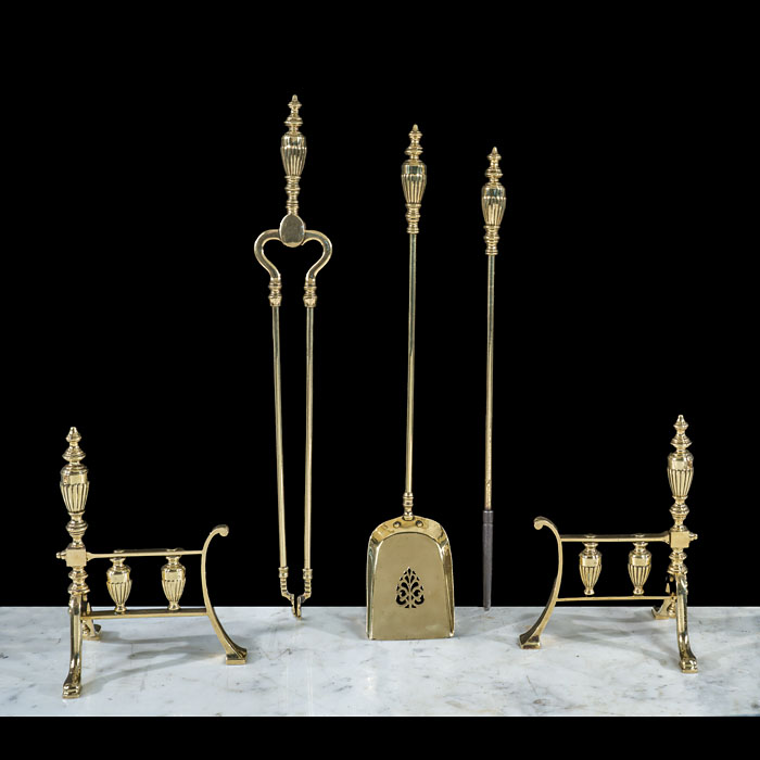 A Fine Set of Brass Neoclassical Fire Tools 