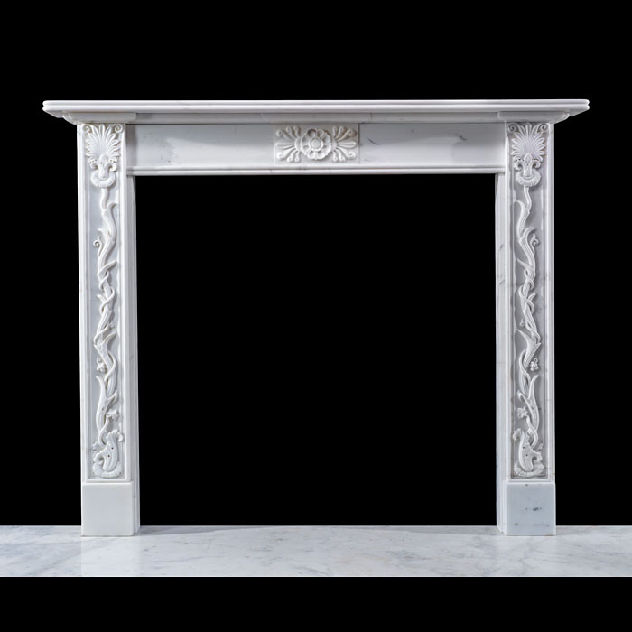 Small Italian White Marble Fireplace with Anthemion Motif 