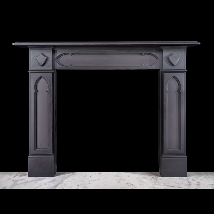 Black Slate Victorian Gothic Revival Fireplace 