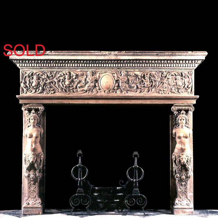  Antique limestone rare Renaissance chimneypiece 